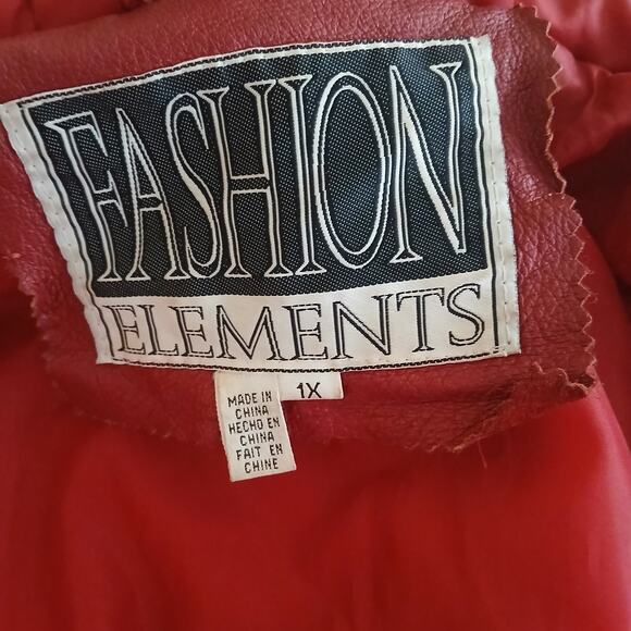Fashion Elements Coat Women XL Red 100% Leather Casual Hooded Motorcycle 90's - Picture 9 of 16